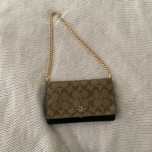 Coach Brown and Black Clutch with Gold Chain